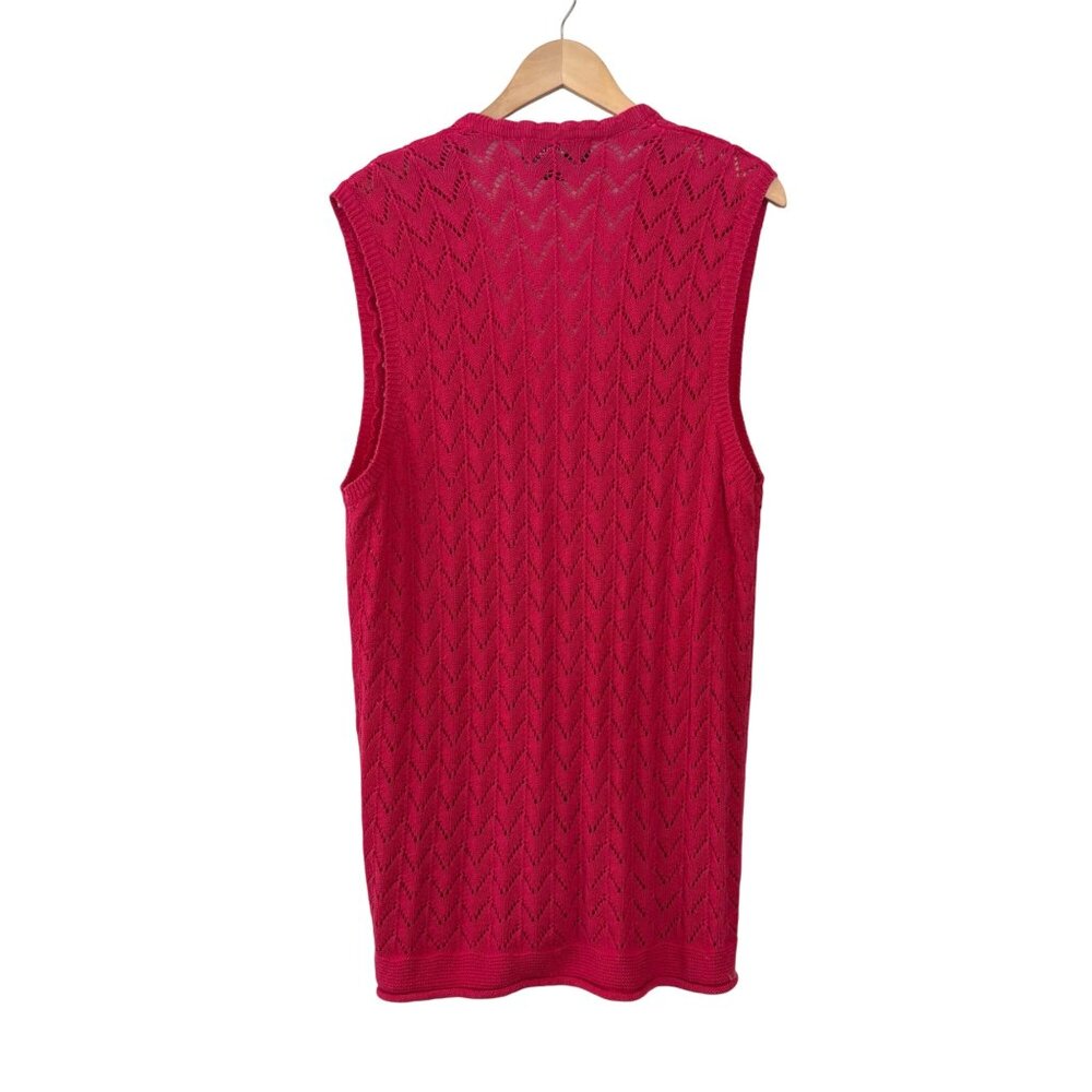 Vintage SK‎ Wear Raspberry Red Sleeveless Knit Button-Up Vest Preppy Academia - Picture 5 of 8